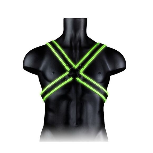 🦋B2G1🦋OUCH! Glow In The Dark NEON GREEN Bonded Leather Cross Harness | L/XL | - Picture 1 of 8